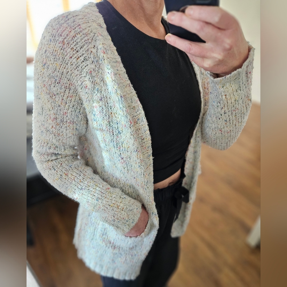 🖤3/$15 Cream Speckled Open Cardigan with Multicolor Flecks, Size Small